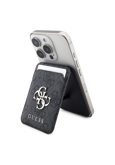 Guess Lisanslı Pu Deri 4g Desenli Metal Büyük 4g Ve Yazı Logolu Standlı Magnetik Kartlık Siyah