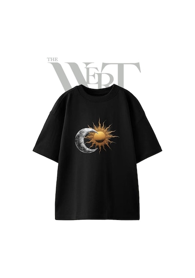 Thewert Gunes Ay 1 Tasarım Baskılı Ünisex Siyah Oversize T-shirt