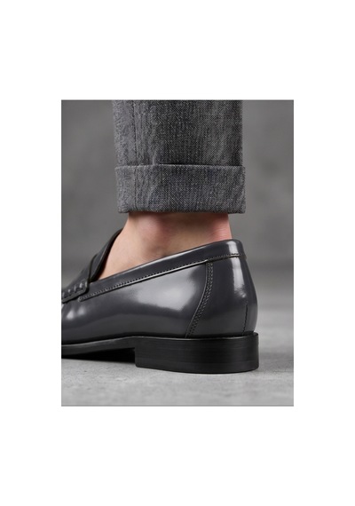 Crc Ayakkabı %100 Hakiki Deri Rugan Erkek Loafer - El İşçiliği Premium Klasik Ayakkabı - Burgundy Patent Gri