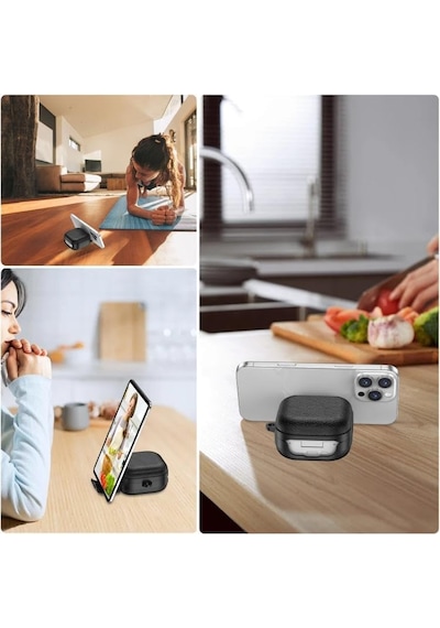 Galaxy Buds4 Pro/buds 4 İçin Kılıf Fonksiyonel Stant/güvenlik Kilidi Tasarımlı Galaxy Buds4 Kulaklık Kılıfı Deri Görünümlü Buds 4 Pro Kılıf Siyah