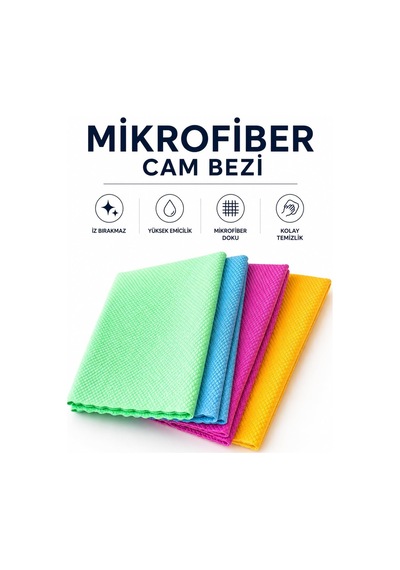 4 Adet İz Bırakmayan Mikrofiber Bez Cam Bezi 30x40 Temizlik Bezi Pencere Bezleri Genel