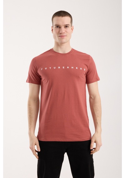 Maximodena Erkek Minimal Yazı Detaylı Günlük T-shirt - Kiremit