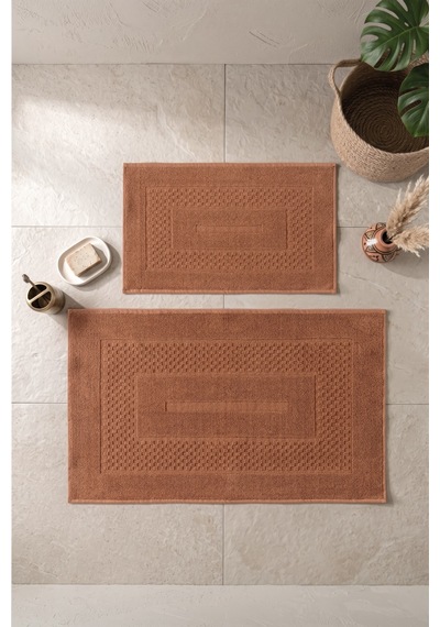 Cotton Box Aura Jakarlı Kaymaz Taban Pamuklu Paspas Seti Frame Coral 60x90+40x60