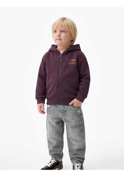Koton Baskılı Uzun Kollu Şardonlu Fermuarlı Kapşonlu Sweatshirt Mor 7wmb10108tk