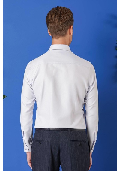 Efor Gk 719 Slim Fit Dokulu Pamuklu Klasik Mavi Gömlek Mavi