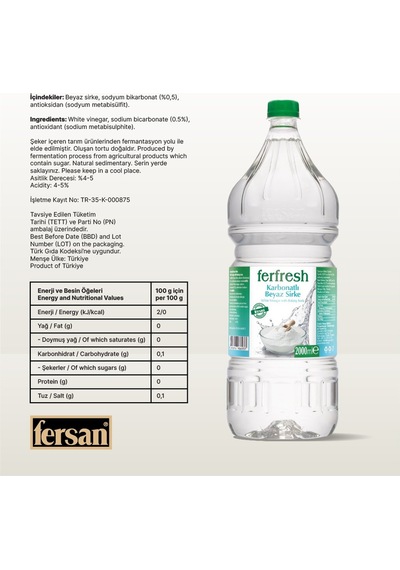 Ferfresh Beyaz Sirke 2 Lt Pet Karbonatlı X 3 Adet