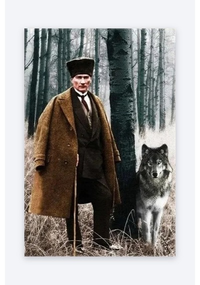 Tam Renk Mustafa Kemal Atatürk Ormanda Asil Kurt Ar03088 Dekoratif Kanvas Duvar Tablosu Çok Renkli