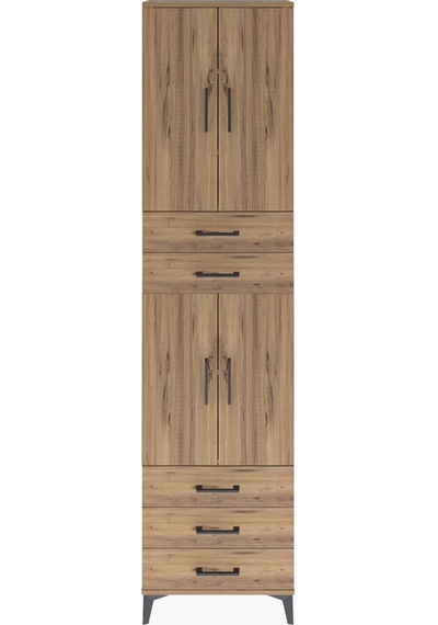 Arges Dolap 5 Raflı 5 Çekmeceli 4 Kapaklı 60x30x243 Çam-çam Çam