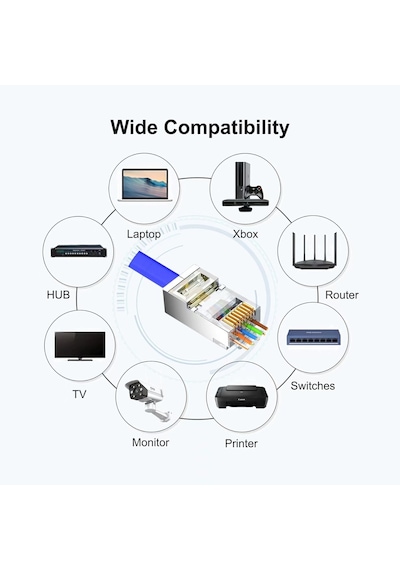 100 Adet - Rj45 Cat6 Metal Ez Yeni Nesil Delikli Konnektör - Çapraz Pinli Easy Type