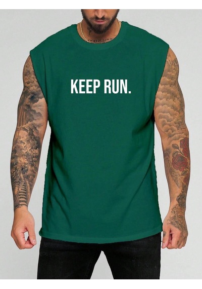 Keep Run. Baskılı Kolsuz Tişört Yeşil
