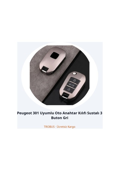 Trobus Peugeot 301 Uyumlu Oto Anahtar Kılıfı Katlanır 3 Buton Gri