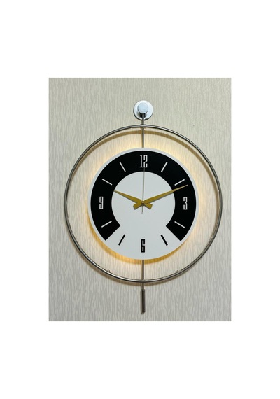 Pey Aksesuar 50x70 Cm Metal Ahşap Ve Işığın Muhteşem Uyumu Duvar Saati Dekoratif Ahşap-m54-kromgrı-beyaz-siyah-siyah