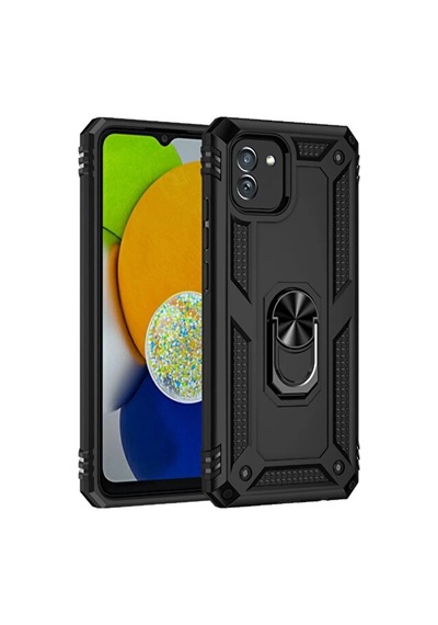 Samsung Galaxy Uyumlu   A03 Kılıf Sofya Yüzüklü Silikon Kapak - Siyah