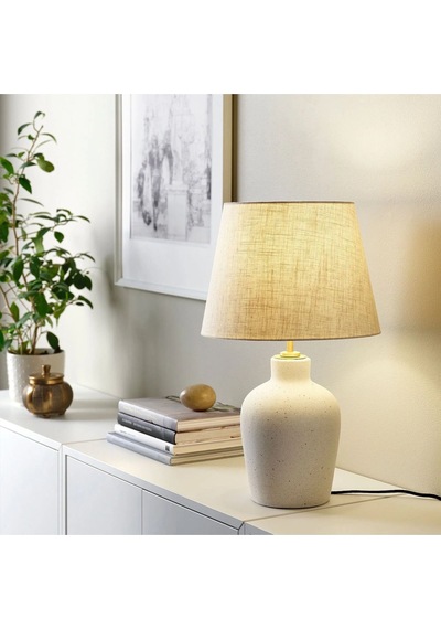 Blidvader Abajur Modern Bohem Abajur Kırık Beyaz 50 Cm Seramik Abajur Beyaz