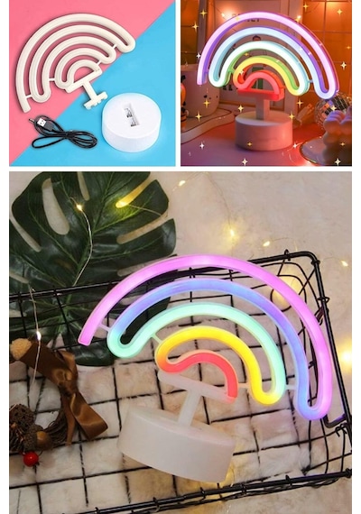 Plastik Gökkuşağı Neon Led Işık Dekoratif Renkli Masaüstü Ve Ambiyans Aydınlatması Diğer
