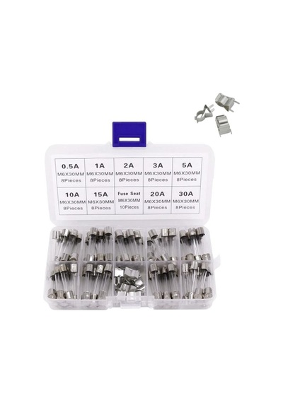 Cam Sigorta Seti 6x30 Mm 72 Adet 9 Çeşit 250v Şeffaf Çantada Cam Sigorta Seti 6x30 Mm 72 Adet 9 Çeşit 250v Şeffaf Çantada