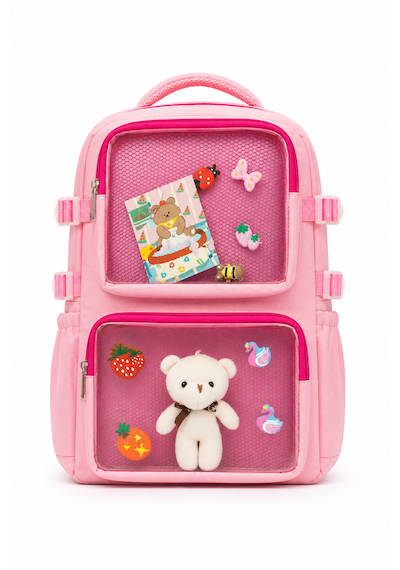 Quovo Kawaii Kore Tarzı Full Aksesuarlı Ortopedik Yerli Günlük Okul Sırt Çantası Pembe