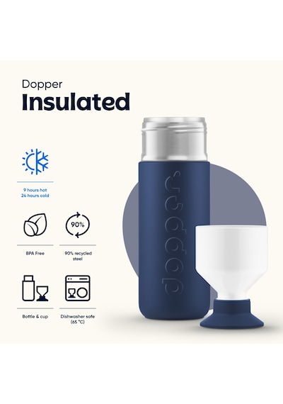 Dopper Insulated Yalıtımlı Termos Şişe 1 L - Dalga Mavisi Lacivert - Beyaz