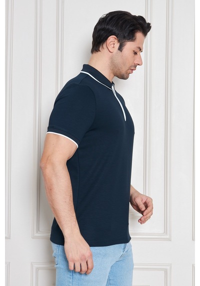 Erkek Jeuss Oysho Kumaş Fermuarlı Yakalı Petrol Mavi Tshirt Çoklu Renk
