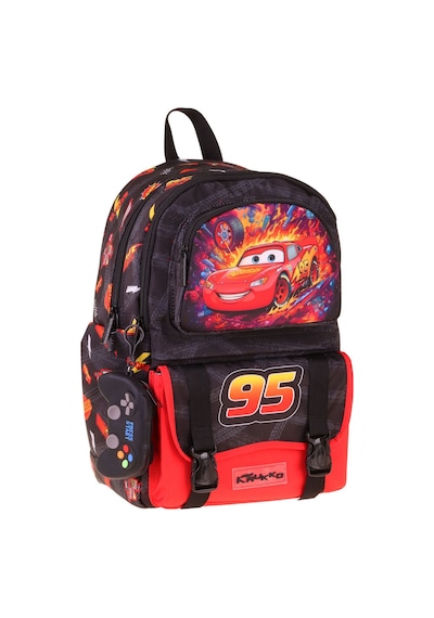 Kaukko Kids Dört Bölmeli Erkek Çocuk Yarış Arabası Baskılı Kırmızı - Siyah Okul Sırt Çantası - L5399
