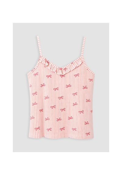 Lcw Dream Pembe Fiyonk Desenli İp Askılı Kadın Şortlu Pijama Takımı