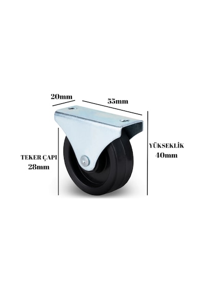Sabit Tabanlı Masa Tekeri Sehpa Ve Dolap Tekeri Teker Çapı:28mm Yükseklik:40mm Krom-siyah 4 Adet Siyah