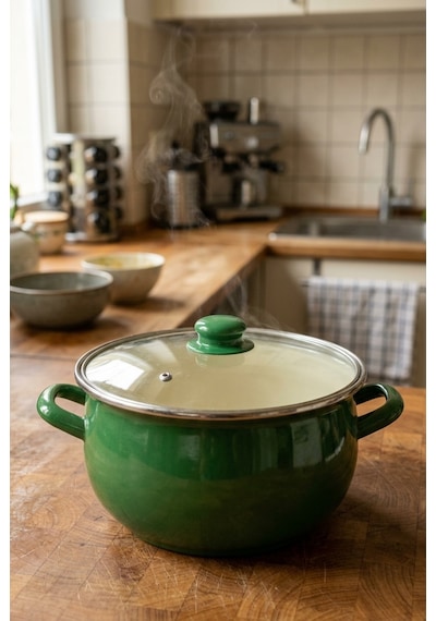 Emaye Derin Bombeli Yoğurt Tenceresi 24 Cm 5 Litre Yeşil 2406-c