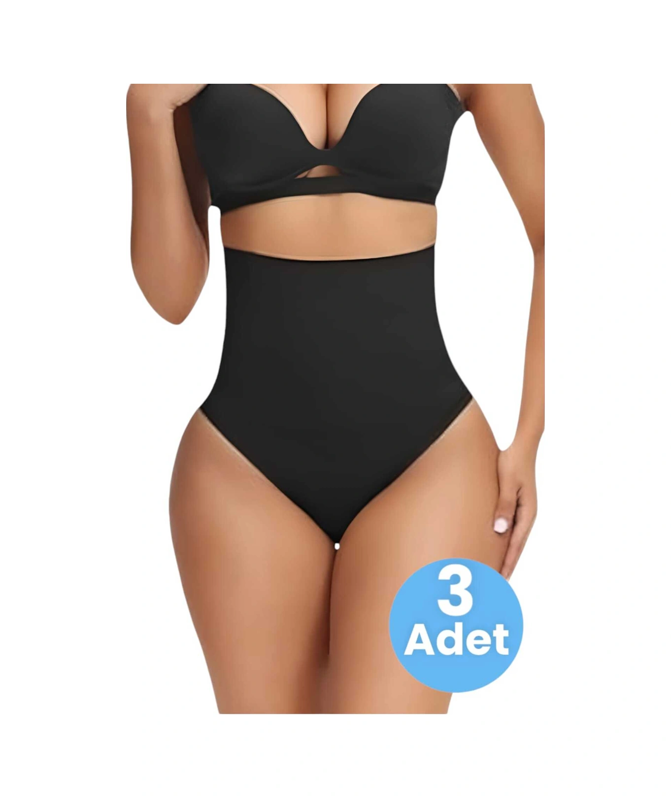Tezzgelsin Kadın Dikişsiz Yüksek Bel Karın Toparlayıcı String Korse 3'lü Set Siyah