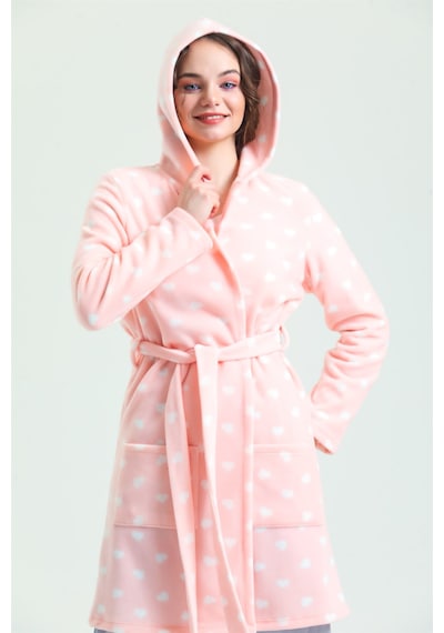 Magic Form 35252 Kadın Kapişonlu Polar Sabahlık-pembe Pembe