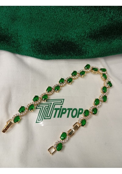 Tiptop / Rodyum Kaplama 3mm Oval Yeşil Zirkon Taşlı Su Yolu Bileklik Yeşil