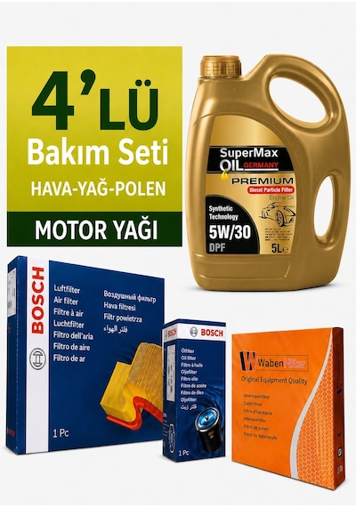 Bosch Renault Megane 1.2 Benzin Tce Filtre Bakım Seti-supermax Oil 5w30 5lt 2016-2019 4 Lü
