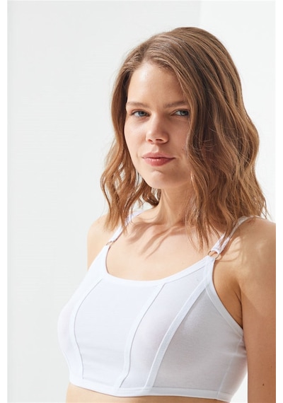 Cottonhill Beyaz Pamuklu Ayarlanabilir Askılı Kadın Bralet Büstiyer Beyaz