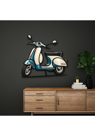 Retro Turkuaz Scooter - Metal Tablo - Dec0207 100 X 91 Cm Çok Renkli