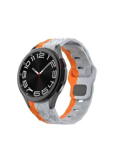 Galaxy   Uyumlu  Watch 5 40mm Zore Krd-116 20mm Futbol Desenli Spor Tasarımlı Silikon Kordon-gri-turuncu