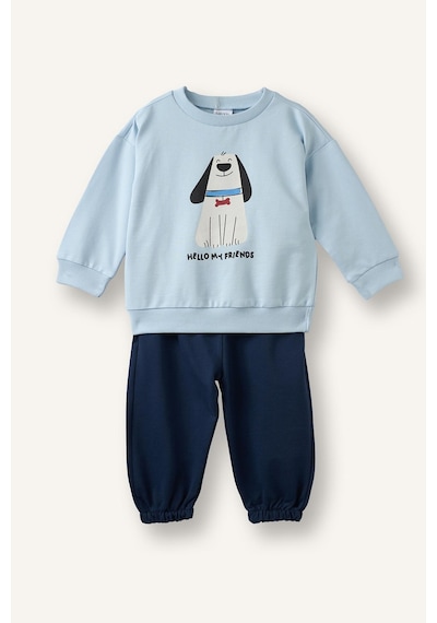 Defacto %100 Pamuk Köpek Baskılı Sweatshirt Üst Lastikli Paça Alt 2li Takım Erkek Bebek H8482a526aube343 Mavi-be343