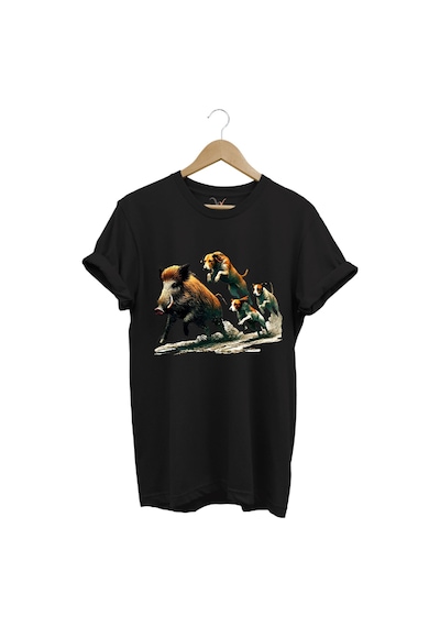 Avcılık Hunter Domuz Avı Ve Av Köpekleri Baskılı Regular Fit %100 Pamuk Siyah T-shirt Siyah