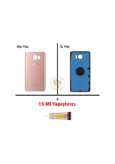 Samsung Galaxy Note 5 Rose Gold Renk Arka Kapak + B7000 Yapıştırıcı Arka Cam Batarya Kapağı Pil Kapağı Lazer Kesim Back Cover Galaxy Note 5 Uyumlu