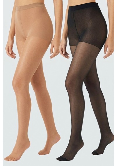 Cottonhıll İnce 15 Denye Siyah-nude 2'li Külotlu Çorap Renkli4