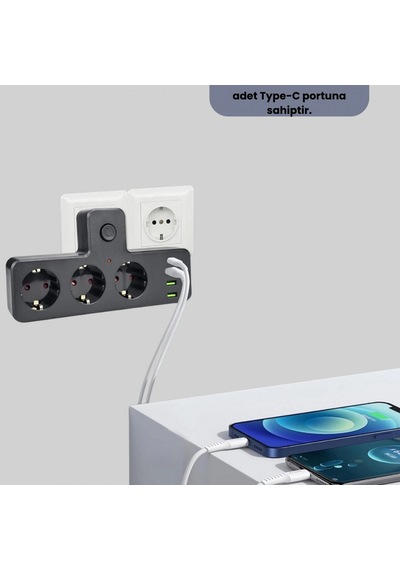 3 Priz 3 Usb Ve 1 Type-c Portlu Çoklu Priz 7 Cihaz Destekli Güç Ünitesi Diğer