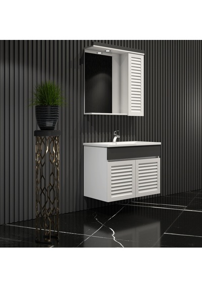 Çuha Banyo Dolabı Takımı 65Cm Panjur Balon Kapak Renkli Panel Beyaz