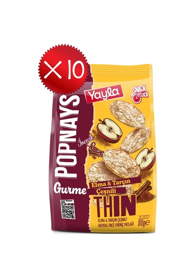 Yayla Popnays Gurme Elma Ve Tarçın Çeşnili Kepekli İnce Pirinç Patlağı 80 G X10