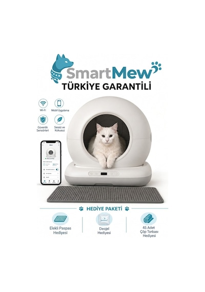 Sce001 Akıllı Otomatik Kedi Tuvaleti 75 Litre Hazneli, Kendi Kendini Temizleyen, Koku Önleyici Özelikli Kedi Kumu Kabı 2 Yıl Garantili