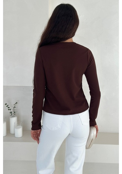 Noa & Noa Kadın Volanlı Dikiş Detaylı Premium Bluz Vücut Şekillendirici & Modern Kesim Kahverengi Noa & Noa Kadın Volanlı Dikiş Detaylı Premium Bluz Vücut Şekillendirici & Modern Kesim Kahverengi
