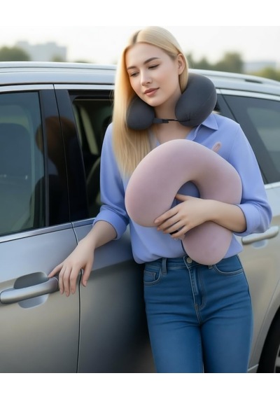 Seyahat Boyun Yastığı U Tip Klipsli Welsoft Kumaş Mat Siyah