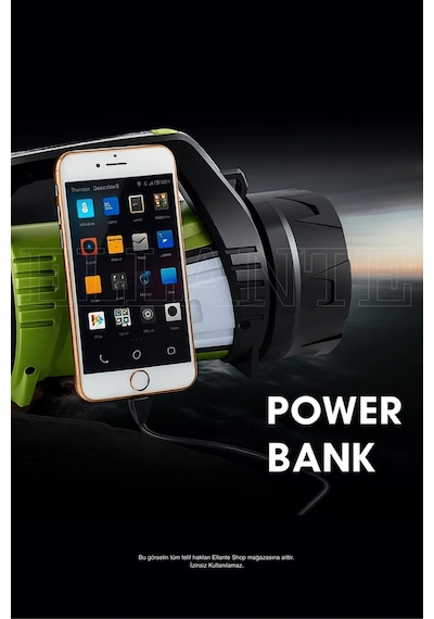 Şarjlı Çok Fonksiyonlu Led El Feneri 4500mah Powerbank, Su Geçirmez, Çoklu Işık Modları Çok Renkli