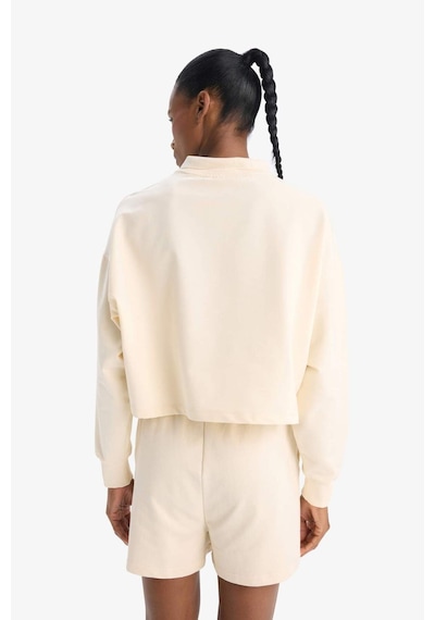 DeFacto Fit Oversize Geniş Kalıp Polo Yaka Baskılı Sporcu Kadın Sweatshirt - Ekru D7133AX25SPER109