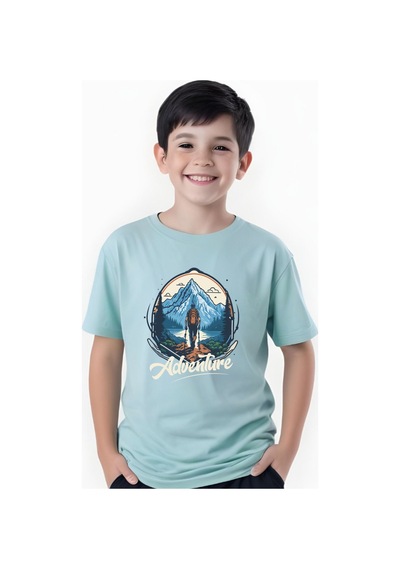 Panios Kids Adventure Baskılı Erkek Çocuk Yuvarlak Yaka Kısa Kollu T-shirt Mint Yeşili