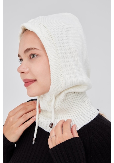 Derikem Lüks Kadın Kışlık Balaclava Triko Örme Başlık Beyaz