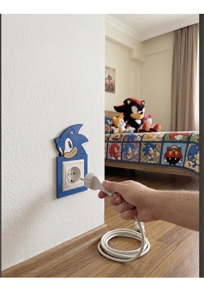 Sonic Anahtar & Priz Çerçevesi El Yapımı Işık Anahtarı Süsü Çocuk Odası Duvar Dekoru Dekoratif Hediye 001