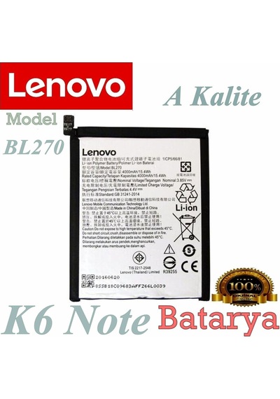 Lenovo K6 Note Batarya Bl270 Model Uyumlu